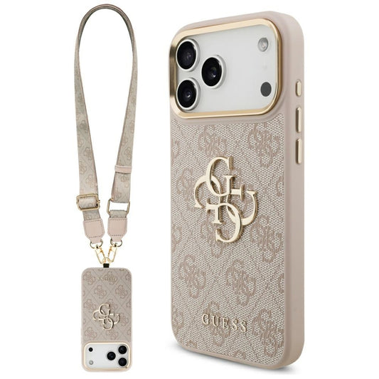 Калъф за Apple iPhone 17 Pro Max, Guess, Big 4G Classic Logo with Big Strap, Розов