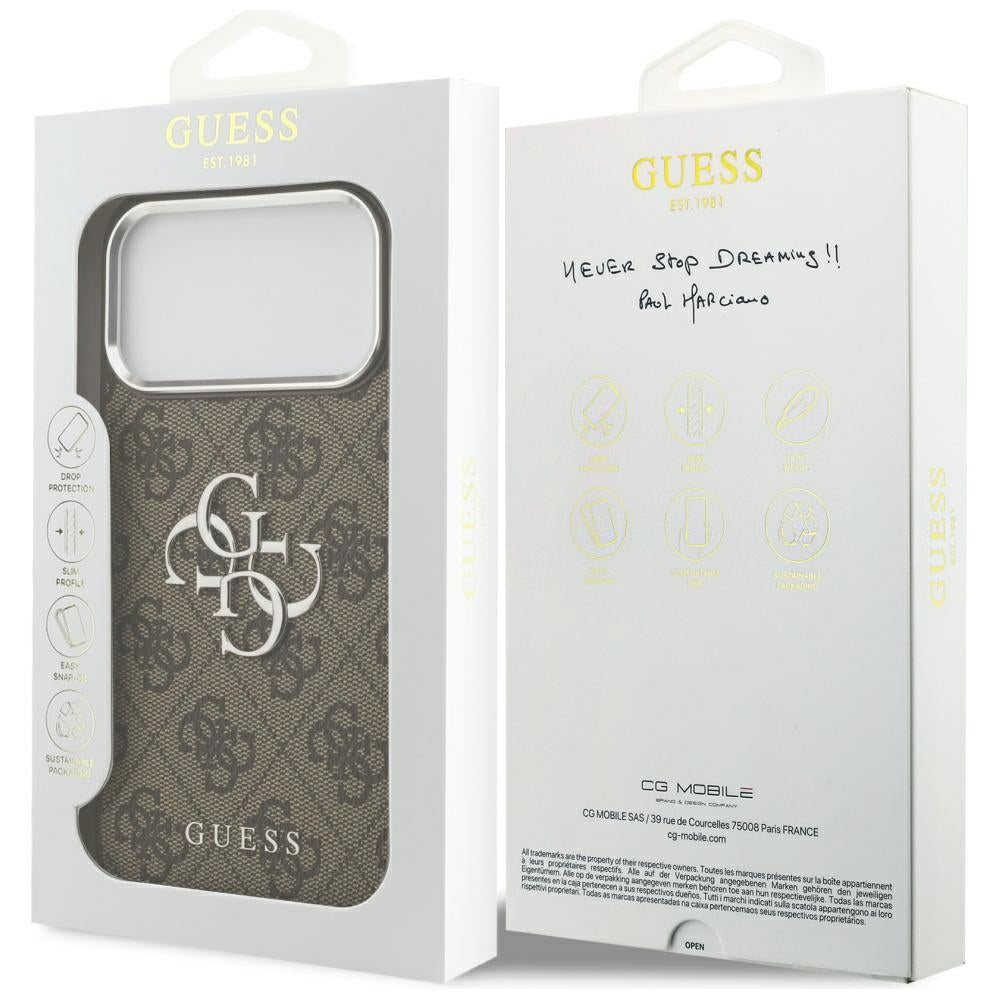 Калъф за Apple iPhone 17 Pro Max, Guess, Big 4G Logo Classic, Кафяво Сребрист