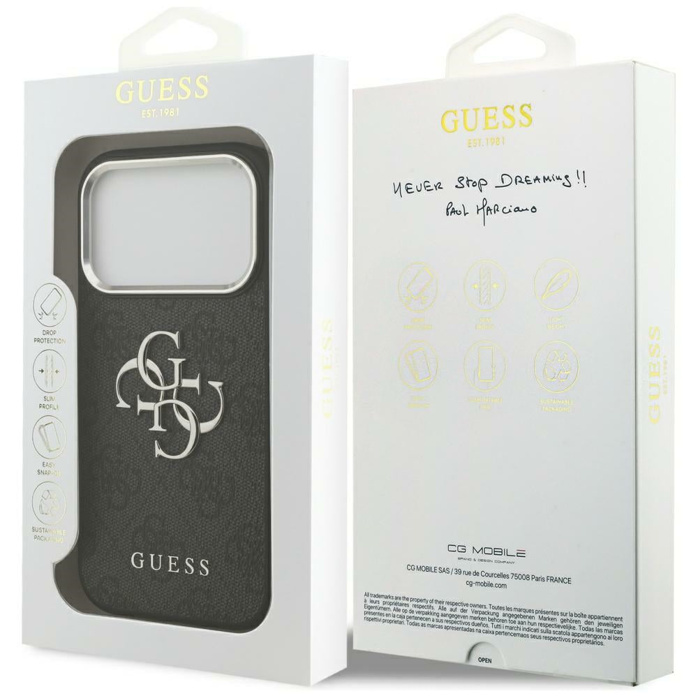 Калъф за Apple iPhone 17 Pro Max, Guess, Big 4G Logo Classic, Черен Сребрист
