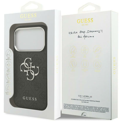 Калъф за Apple iPhone 17 Pro Max, Guess, Big 4G Logo Classic, Черен Сребрист
