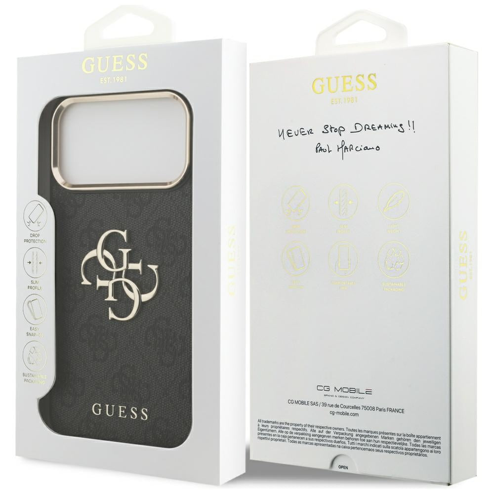 Калъф за Apple iPhone 17 Pro Max, Guess, Big 4G Logo Classic, Черно Златен