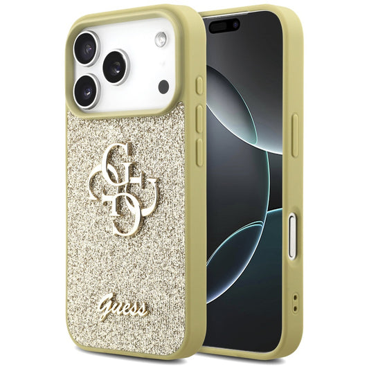 Калъф за Apple iPhone 17 Pro Max, Guess, Fixed Glitter Big 4G, Златист