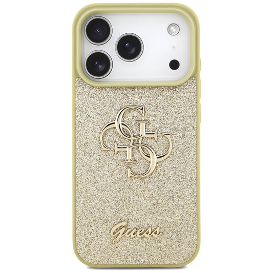 Калъф за Apple iPhone 17 Pro Max, Guess, Fixed Glitter Big 4G, Златист