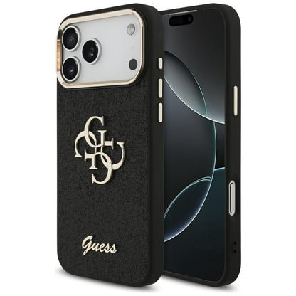 Калъф за Apple iPhone 17 Pro Max, Guess, Fixed Glitter Big 4G Metal Frame, Черен