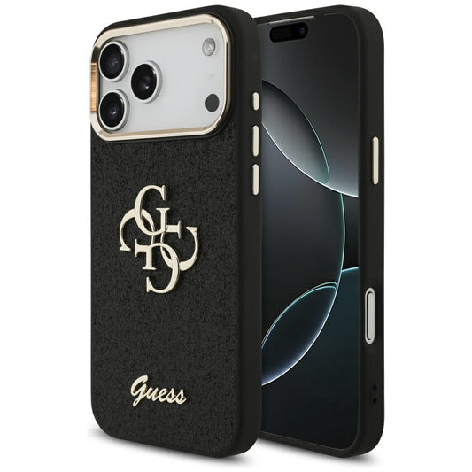 Калъф за Apple iPhone 17 Pro Max, Guess, Fixed Glitter Big 4G Metal Frame, Черен