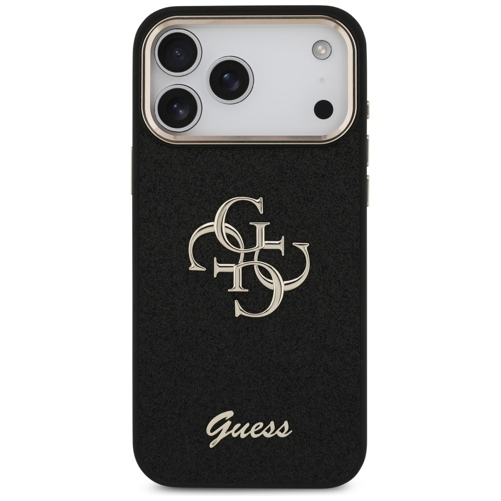 Калъф за Apple iPhone 17 Pro Max, Guess, Fixed Glitter Big 4G Metal Frame, Черен