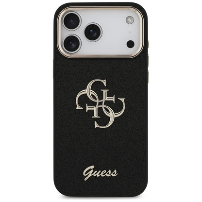 Калъф за Apple iPhone 17 Pro Max, Guess, Fixed Glitter Big 4G Metal Frame, Черен