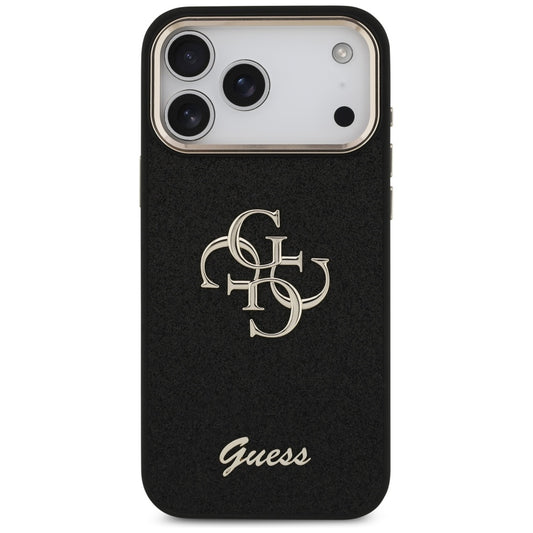 Калъф за Apple iPhone 17 Pro Max, Guess, Fixed Glitter Big 4G Metal Frame, Черен