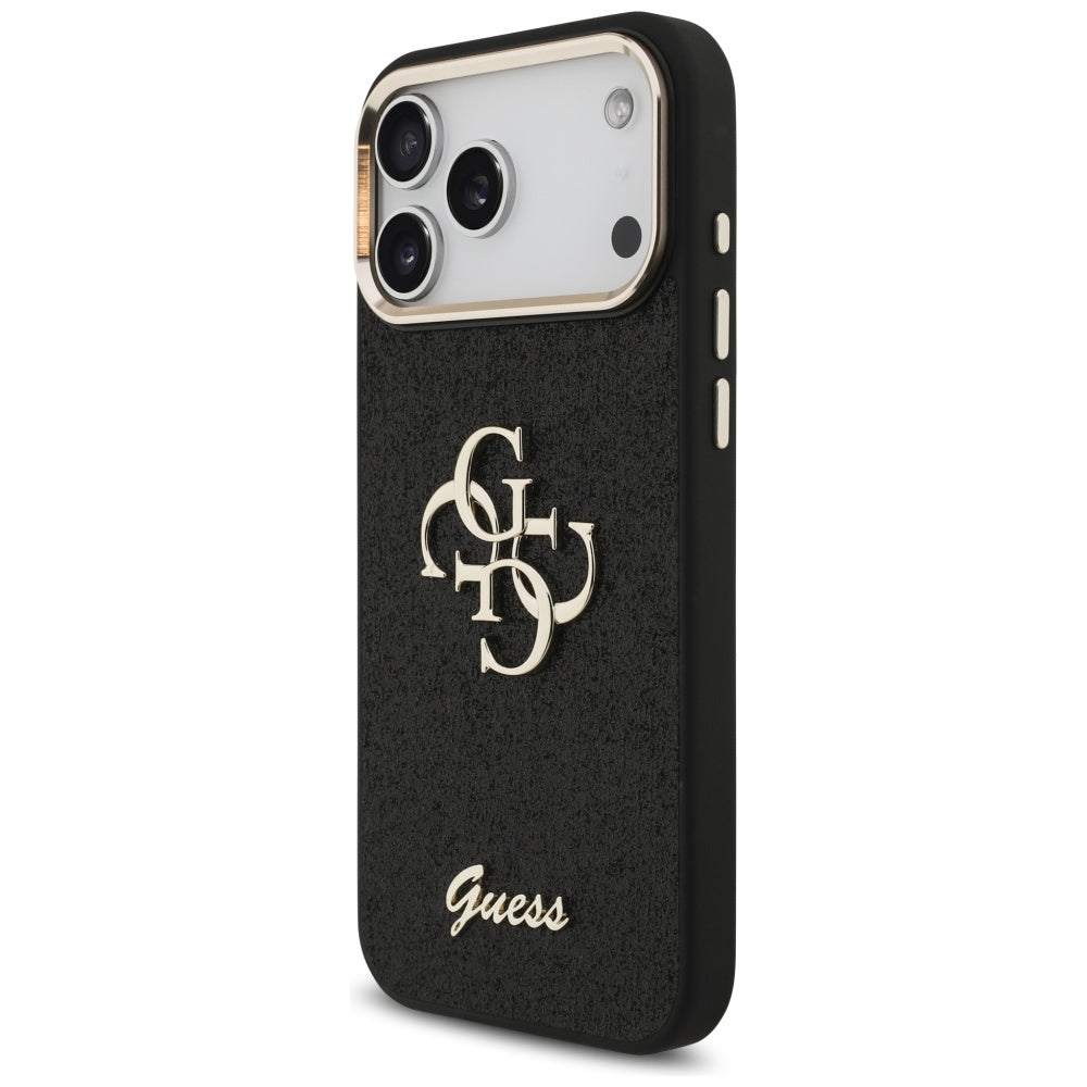 Калъф за Apple iPhone 17 Pro Max, Guess, Fixed Glitter Big 4G Metal Frame, Черен
