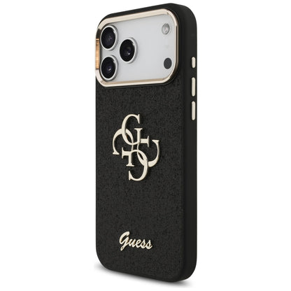 Калъф за Apple iPhone 17 Pro Max, Guess, Fixed Glitter Big 4G Metal Frame, Черен