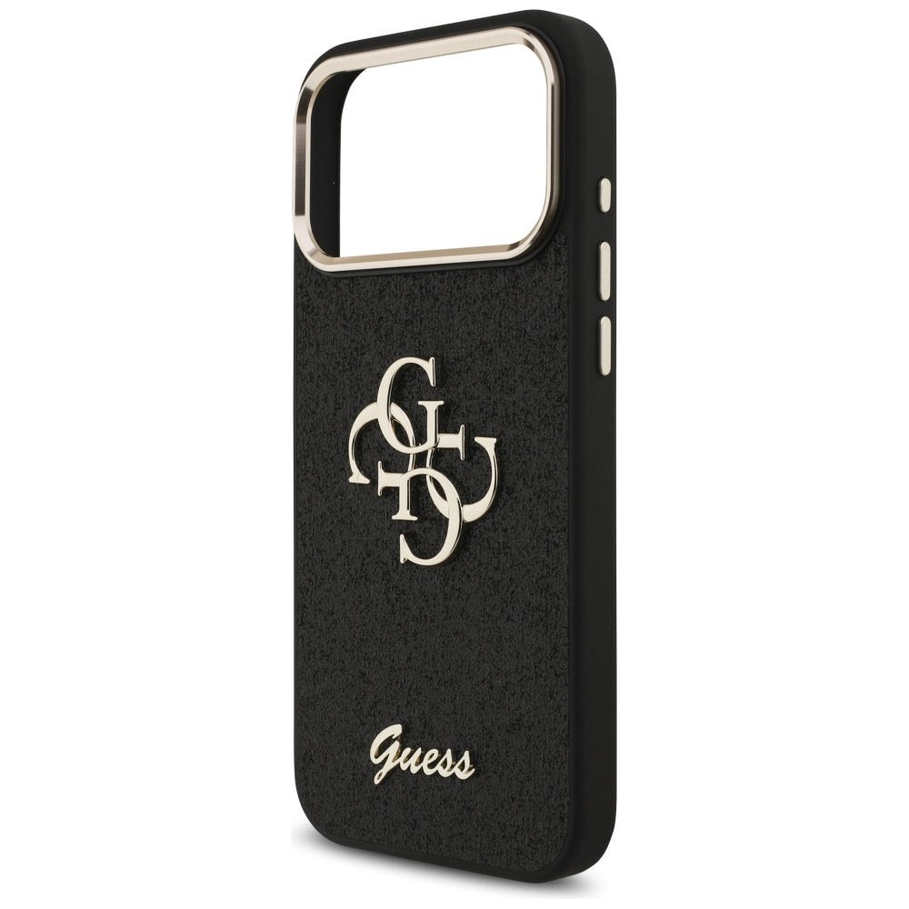 Калъф за Apple iPhone 17 Pro Max, Guess, Fixed Glitter Big 4G Metal Frame, Черен