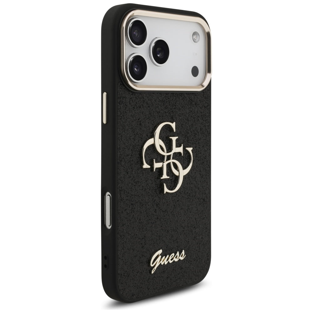 Калъф за Apple iPhone 17 Pro Max, Guess, Fixed Glitter Big 4G Metal Frame, Черен