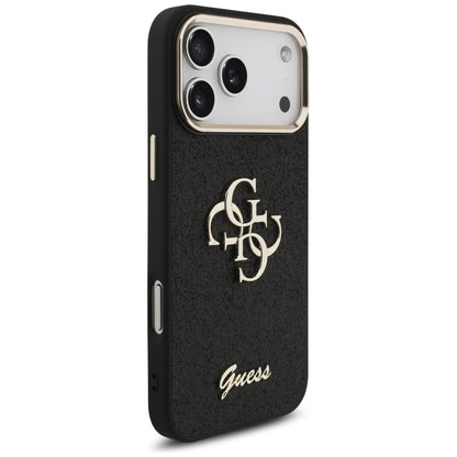 Калъф за Apple iPhone 17 Pro Max, Guess, Fixed Glitter Big 4G Metal Frame, Черен