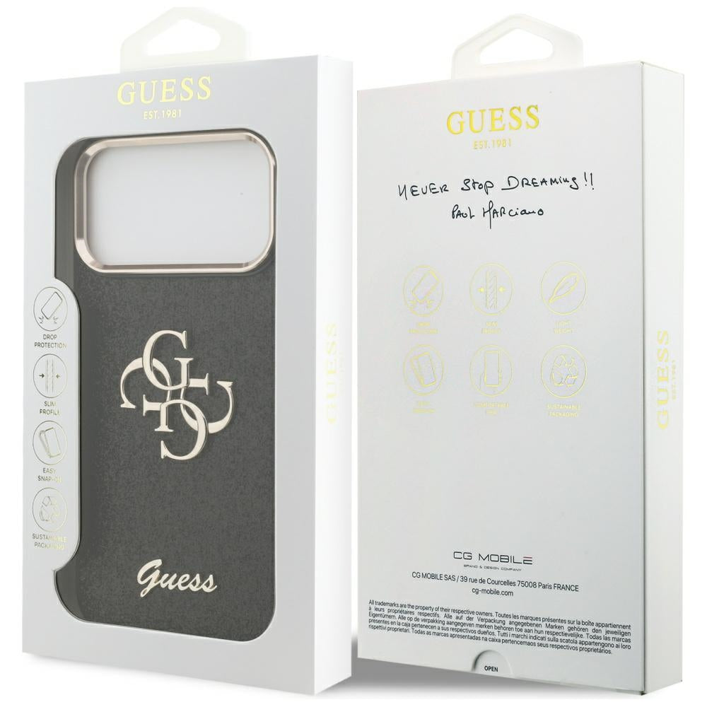 Калъф за Apple iPhone 17 Pro Max, Guess, Fixed Glitter Big 4G Metal Frame, Черен