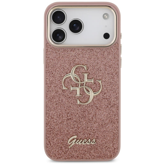 Калъф за Apple iPhone 17 Pro Max, Guess, Fixed Glitter Big 4G Metal Frame, Розов