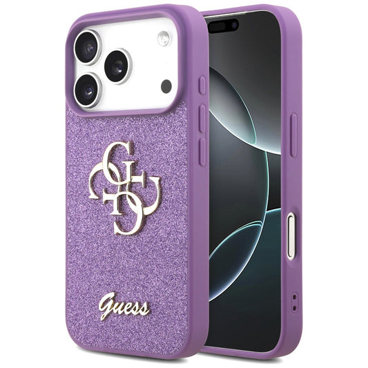 Калъф за Apple iPhone 17 Pro Max, Guess, Fixed Glitter Big 4G, Лилав