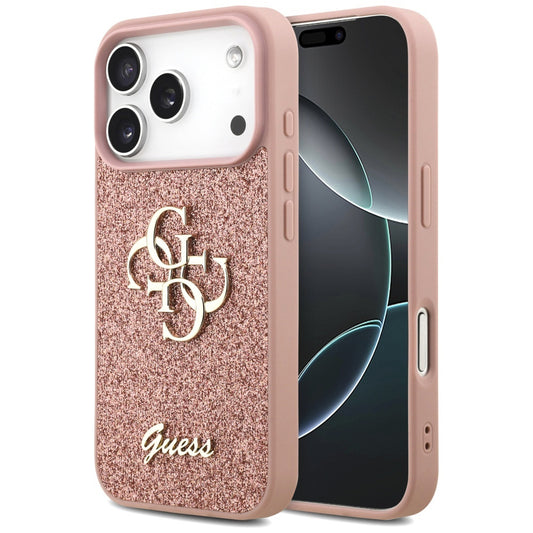 Калъф за Apple iPhone 17 Pro Max, Guess, Fixed Glitter Big 4G, Розов