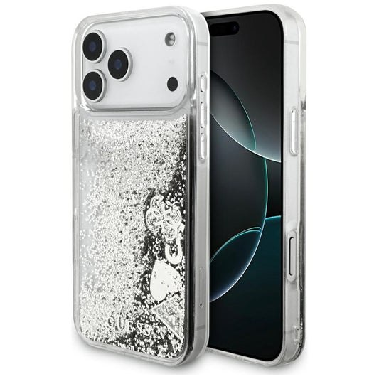 Калъф за Apple iPhone 17 Pro Max, Guess, Liquid Glitter Charms, Сребрист