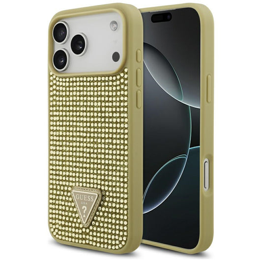 Калъф за Apple iPhone 17 Pro Max, Guess, Rhinestone Triangle Logo, Златист