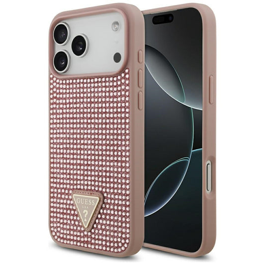 Калъф за Apple iPhone 17 Pro Max, Guess, Rhinestone Triangle Logo, Розов