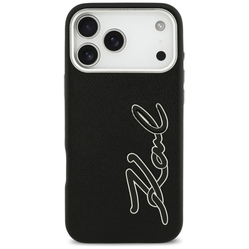 Калъф за Apple iPhone 17 Pro Max, Karl Lagerfeld, FW Grained Signature Logo, Черен