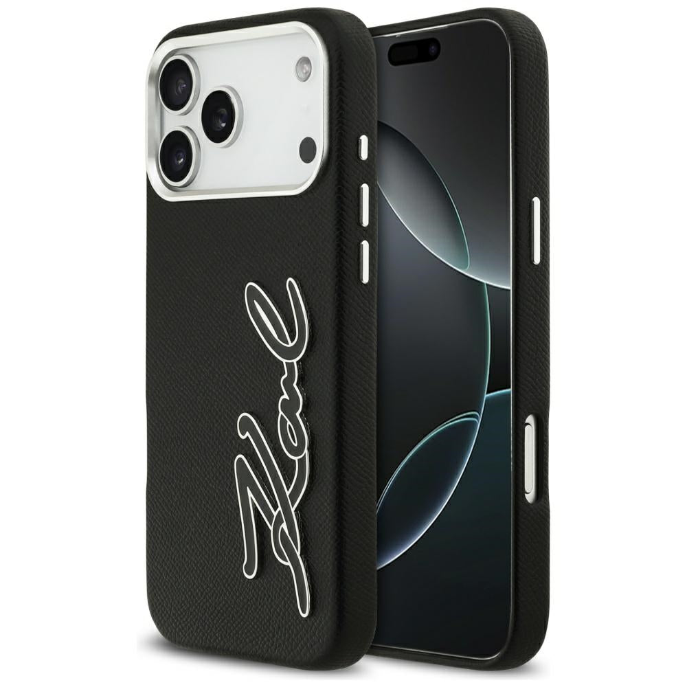 Калъф за Apple iPhone 17 Pro Max, Karl Lagerfeld, FW Grained Signature Logo, Черен
