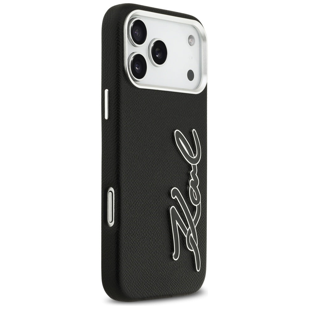Калъф за Apple iPhone 17 Pro Max, Karl Lagerfeld, FW Grained Signature Logo, Черен