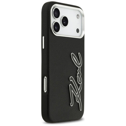 Калъф за Apple iPhone 17 Pro Max, Karl Lagerfeld, FW Grained Signature Logo, Черен
