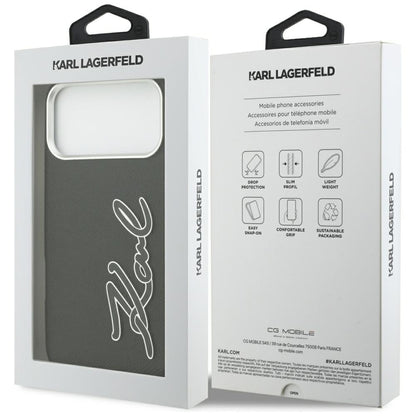 Калъф за Apple iPhone 17 Pro Max, Karl Lagerfeld, FW Grained Signature Logo, Черен