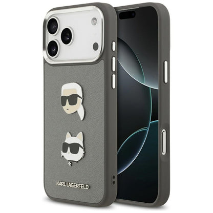 Калъф за Apple iPhone 17 Pro Max, Karl Lagerfeld, Grained Karl & Choupette's Heads Pins and Logo, Сив