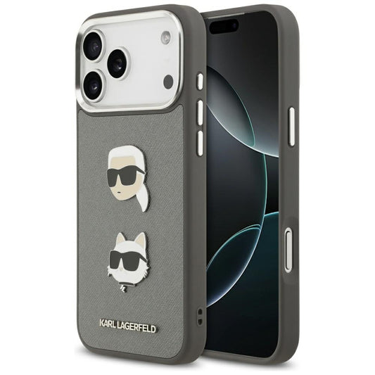 Калъф за Apple iPhone 17 Pro Max, Karl Lagerfeld, Grained Karl & Choupette's Heads Pins and Logo, Сив