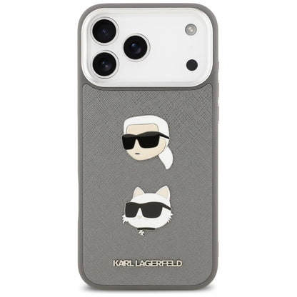 Калъф за Apple iPhone 17 Pro Max, Karl Lagerfeld, Grained Karl & Choupette's Heads Pins and Logo, Сив