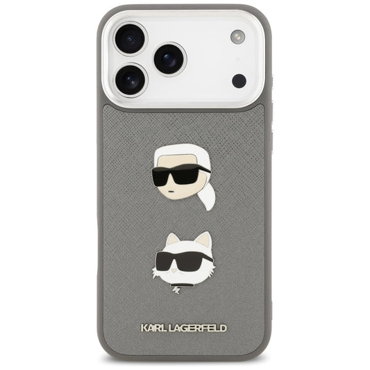 Калъф за Apple iPhone 17 Pro Max, Karl Lagerfeld, Grained Karl & Choupette's Heads Pins and Logo, Сив