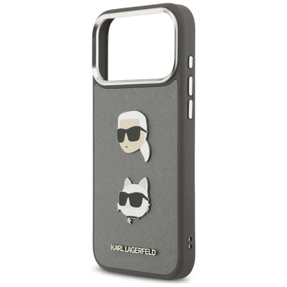 Калъф за Apple iPhone 17 Pro Max, Karl Lagerfeld, Grained Karl & Choupette's Heads Pins and Logo, Сив