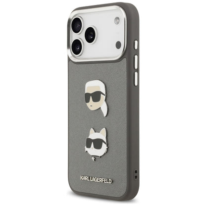 Калъф за Apple iPhone 17 Pro Max, Karl Lagerfeld, Grained Karl & Choupette's Heads Pins and Logo, Сив