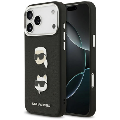 Калъф за Apple iPhone 17 Pro Max, Karl Lagerfeld, Grained Karl & Choupette's Heads Pins and Logo, Черен