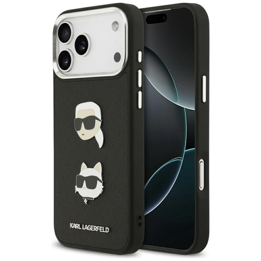 Калъф за Apple iPhone 17 Pro Max, Karl Lagerfeld, Grained Karl & Choupette's Heads Pins and Logo, Черен