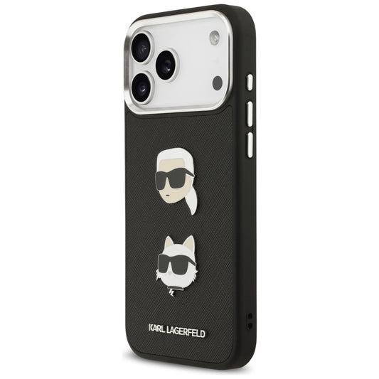 Калъф за Apple iPhone 17 Pro Max, Karl Lagerfeld, Grained Karl & Choupette's Heads Pins and Logo, Черен