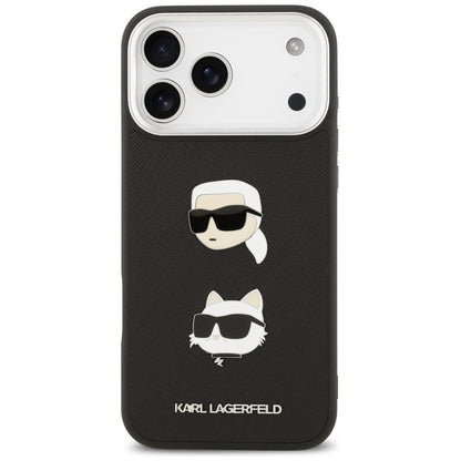 Калъф за Apple iPhone 17 Pro Max, Karl Lagerfeld, Grained Karl & Choupette's Heads Pins and Logo, Черен