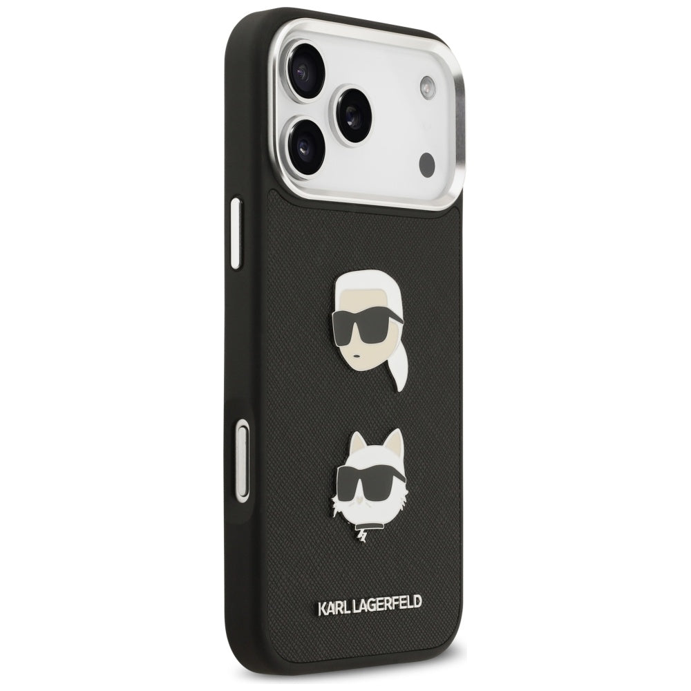 Калъф за Apple iPhone 17 Pro Max, Karl Lagerfeld, Grained Karl & Choupette's Heads Pins and Logo, Черен