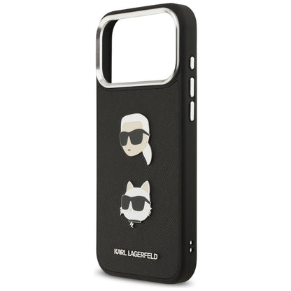 Калъф за Apple iPhone 17 Pro Max, Karl Lagerfeld, Grained Karl & Choupette's Heads Pins and Logo, Черен