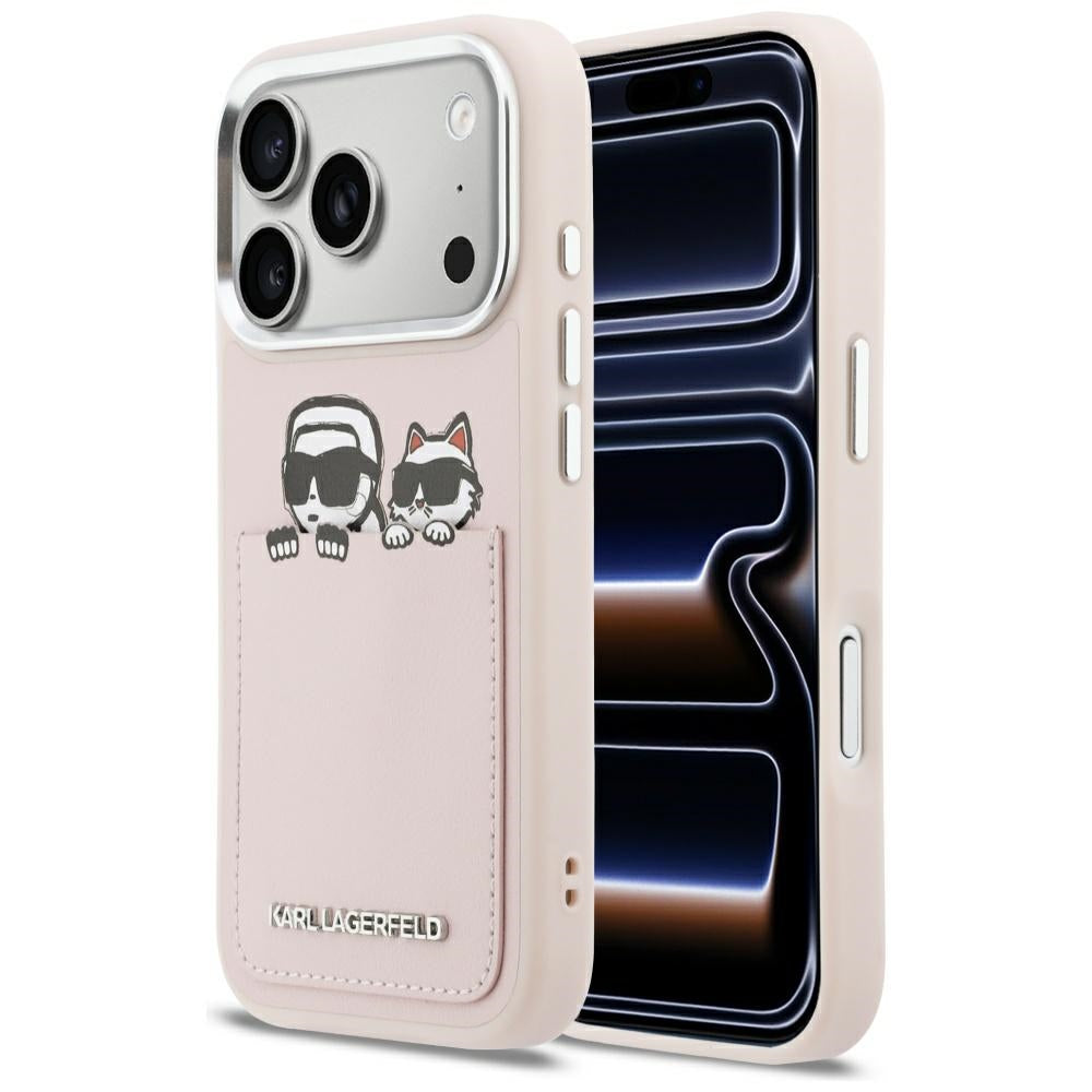 Калъф за Apple iPhone 17 Pro Max, Karl Lagerfeld, Karl & Choupette Print with Pocket, Розов