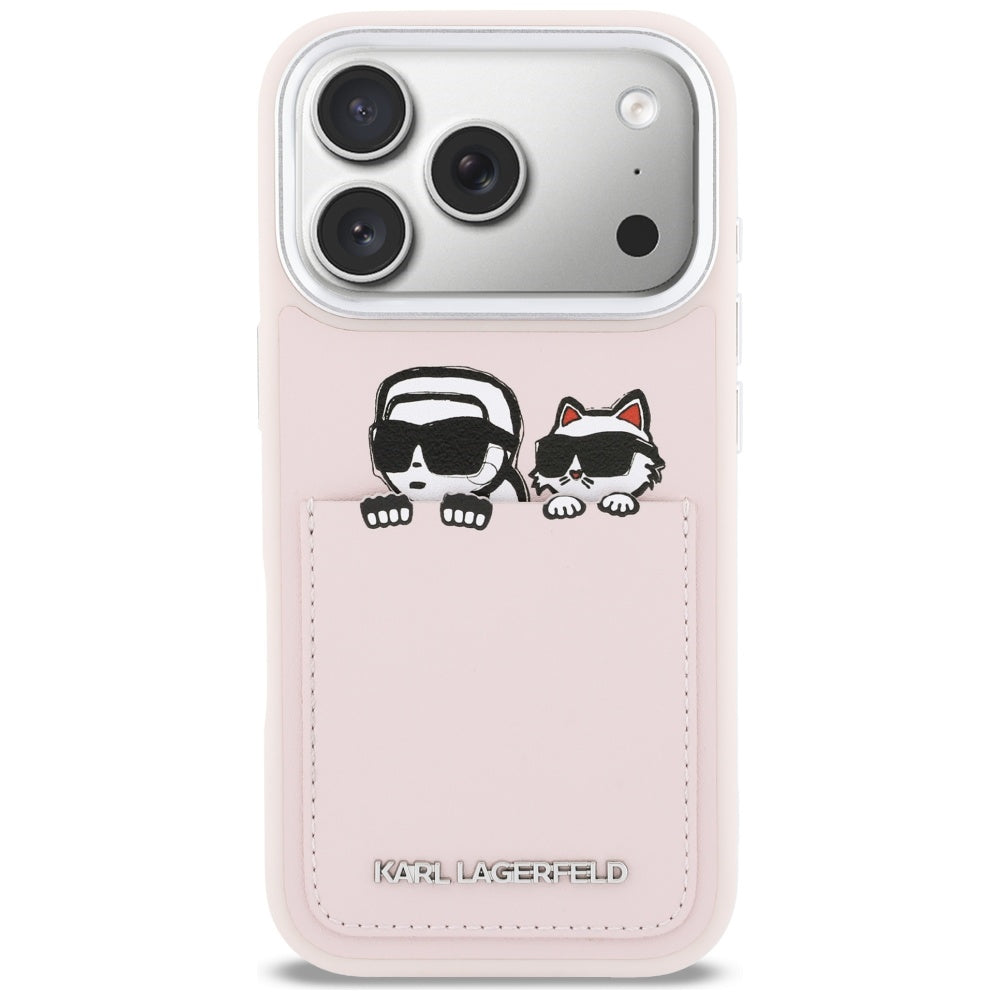 Калъф за Apple iPhone 17 Pro Max, Karl Lagerfeld, Karl & Choupette Print with Pocket, Розов