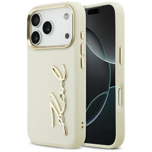 Калъф за Apple iPhone 17 Pro Max, Karl Lagerfeld, Script Logo, Бежов