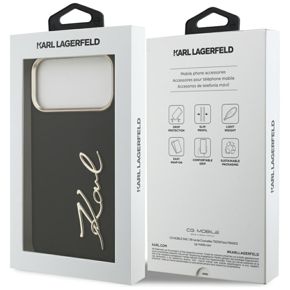 Калъф за Apple iPhone 17 Pro Max, Karl Lagerfeld, Script Logo, Черен