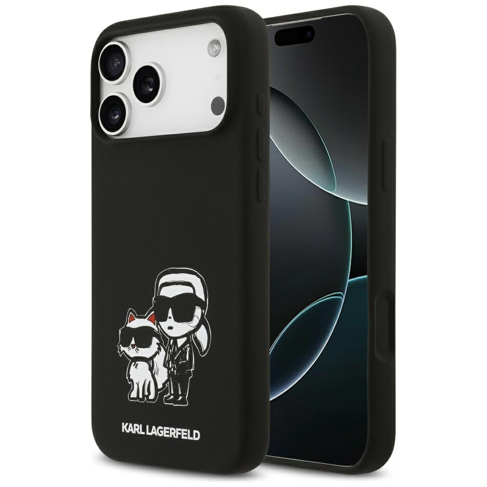 Калъф за Apple iPhone 17 Pro Max, Karl Lagerfeld, Sketch and Logo Karl & Choupette, Черен