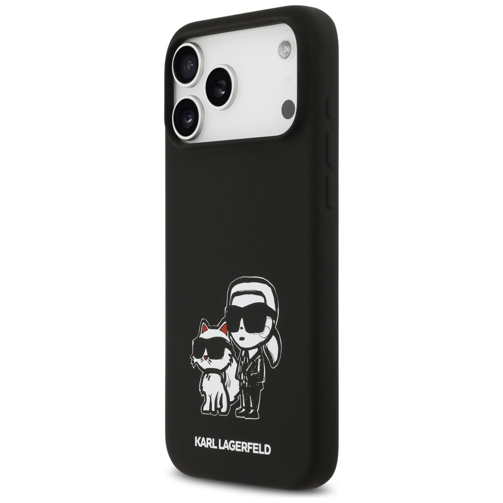 Калъф за Apple iPhone 17 Pro Max, Karl Lagerfeld, Sketch and Logo Karl & Choupette, Черен