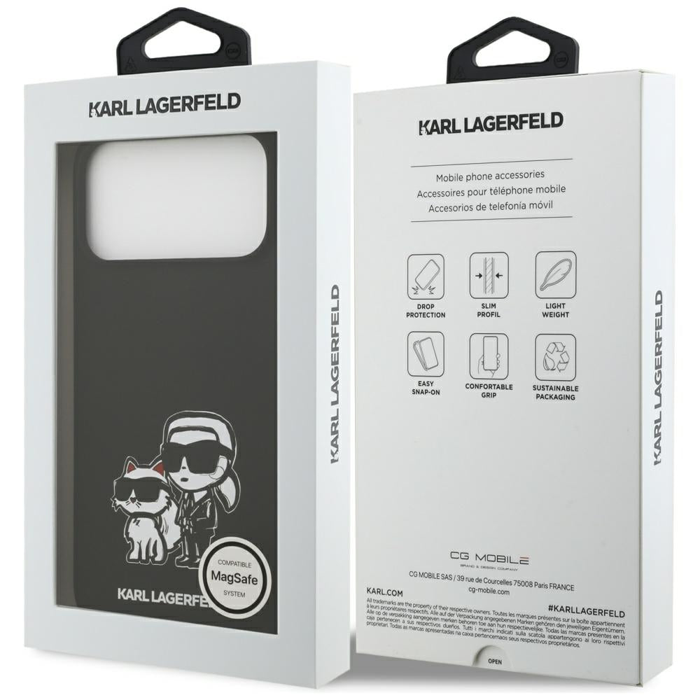 Калъф за Apple iPhone 17 Pro Max, Karl Lagerfeld, Sketch and Logo Karl & Choupette, Черен