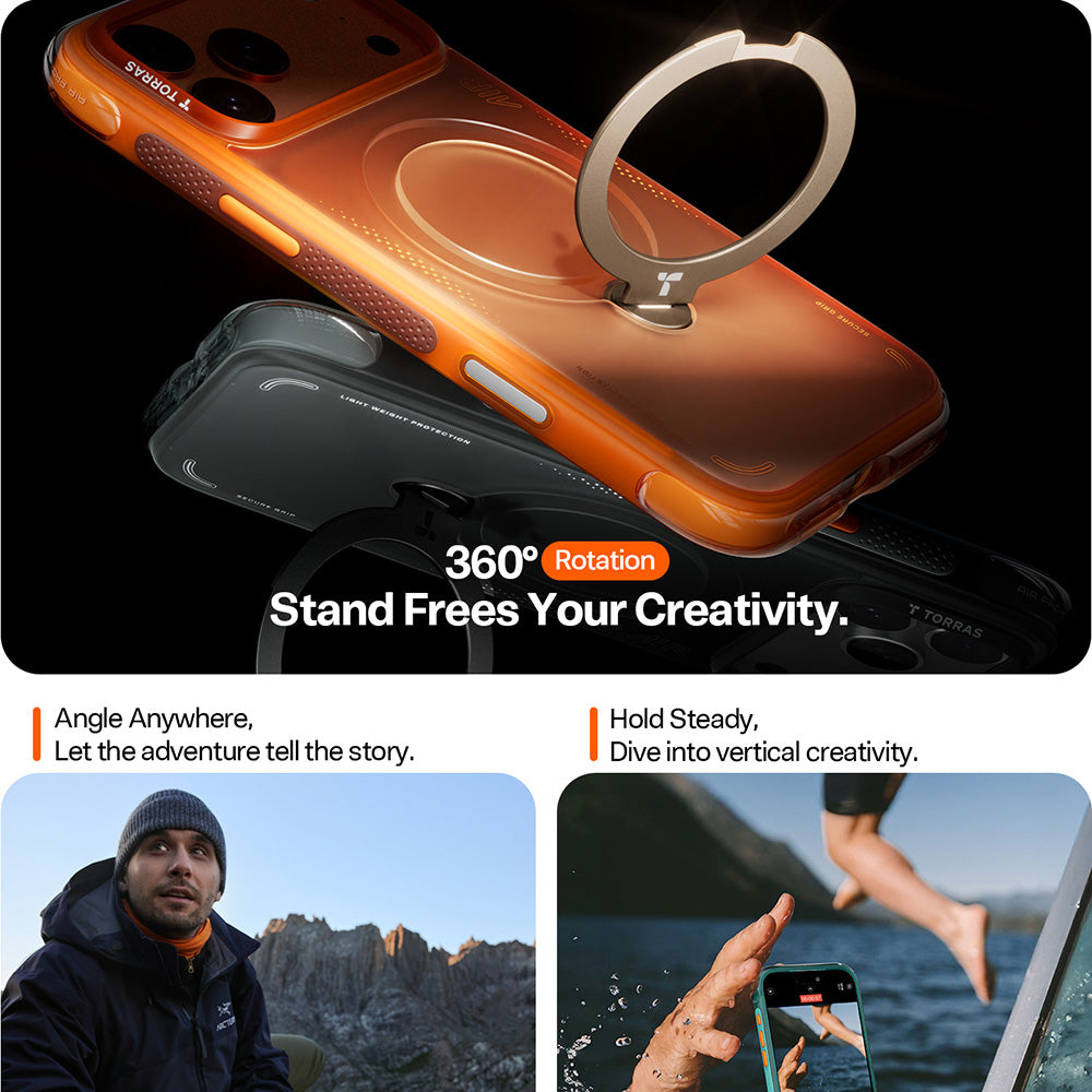 Калъф за Apple iPhone 17 Pro, Torras, Ostand Spin Air, Сив