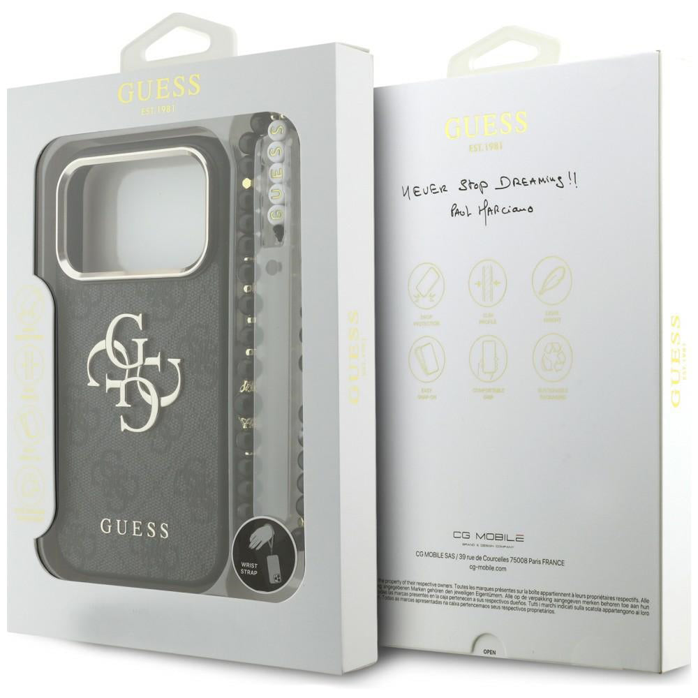 Case for Apple iPhone 18 Pro / 17 Pro, Guess, 4G Classic Logo with Strap, Black Gold